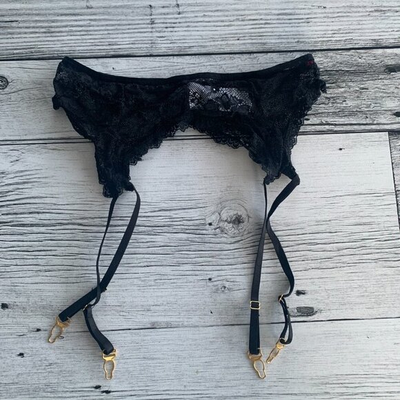 Avidlove Sheer Black Lace Garter Belt Gold Clips - Picture 2 of 7